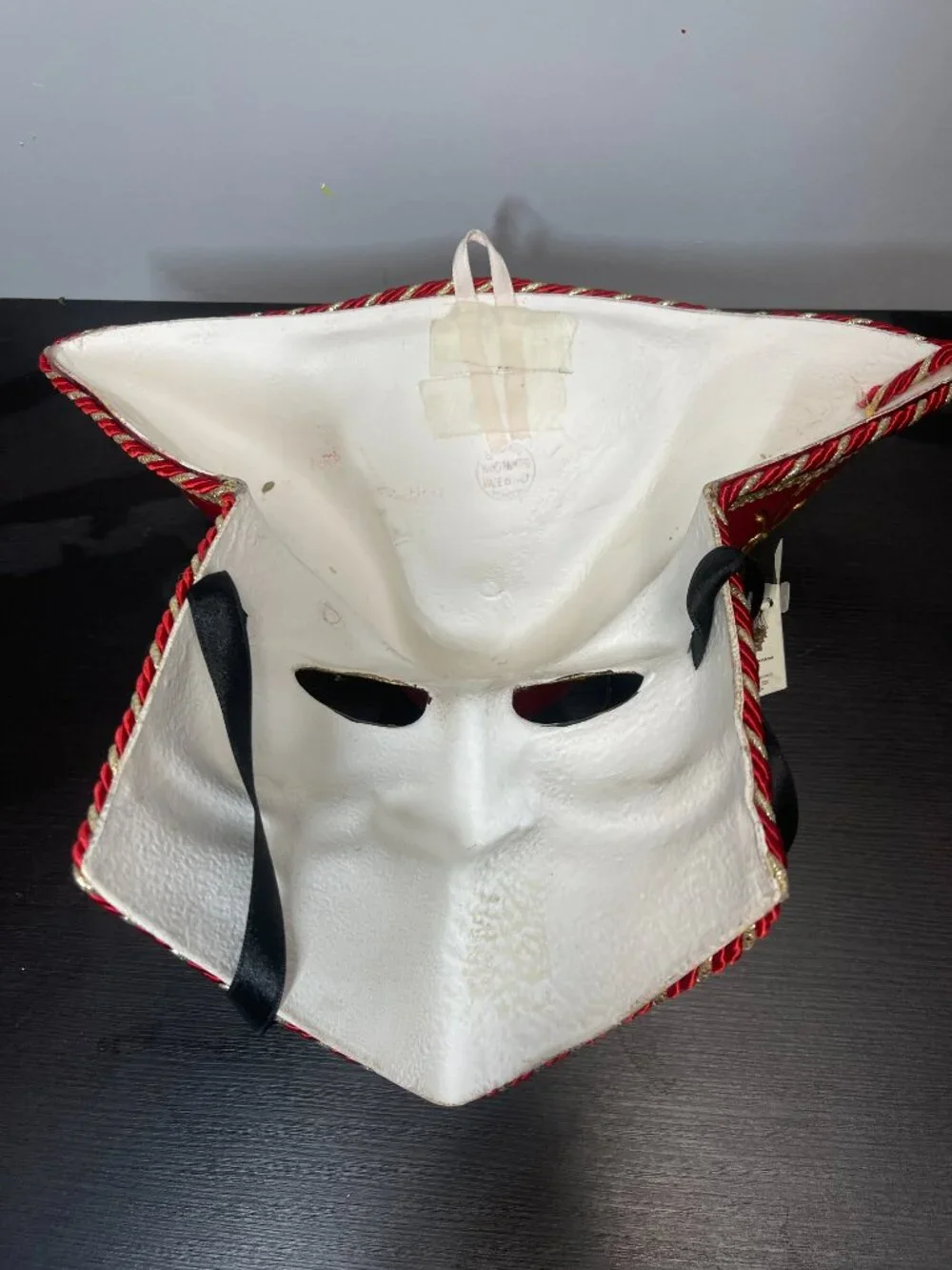 Maschera del Galeone Venetian Carnival Mask Hat Red Gold Handmade Italy Tricorn